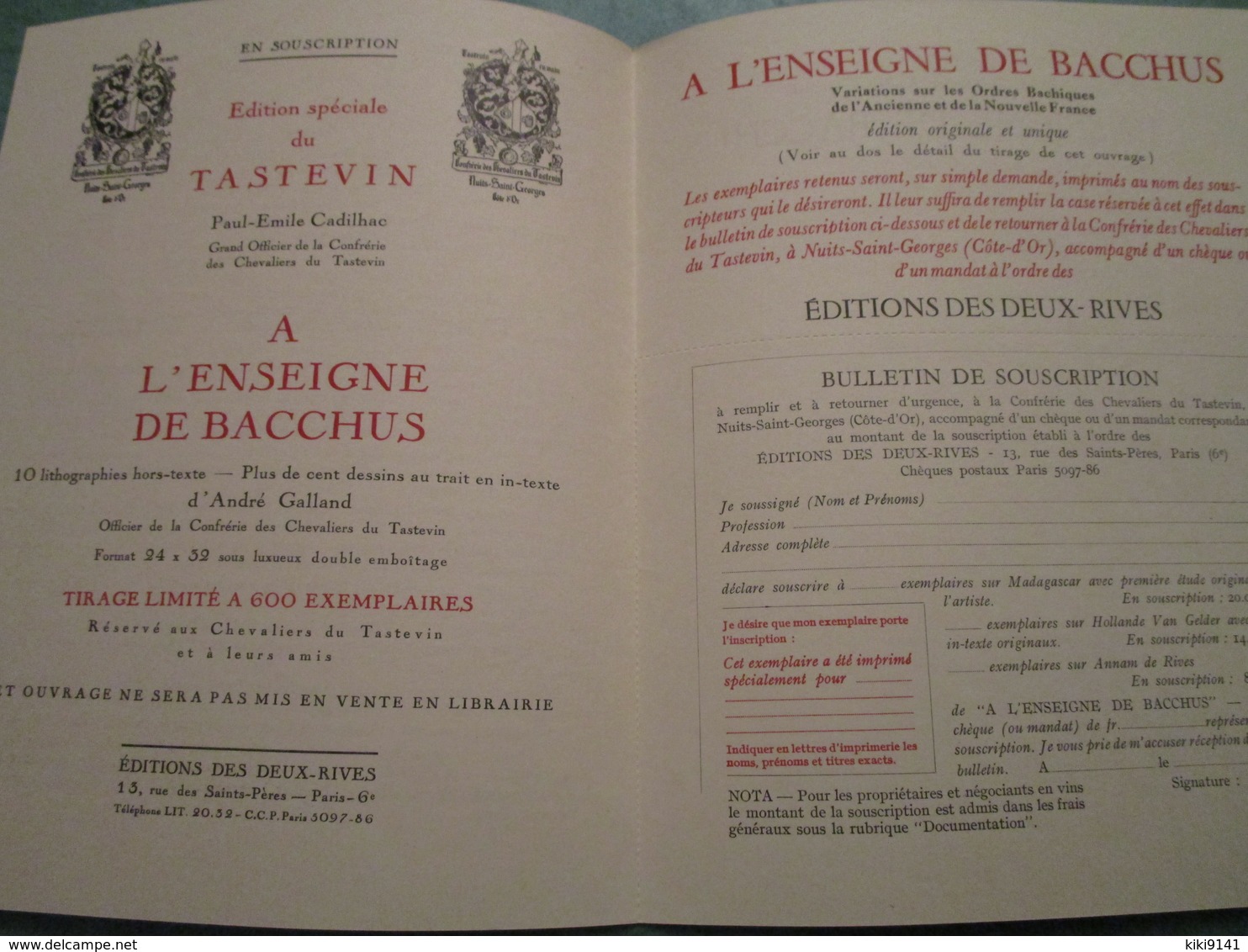 En Souscription Edition Spéciale Du Tastevin - A L'ENSEIGNE DE BACCHUS - Agriculture