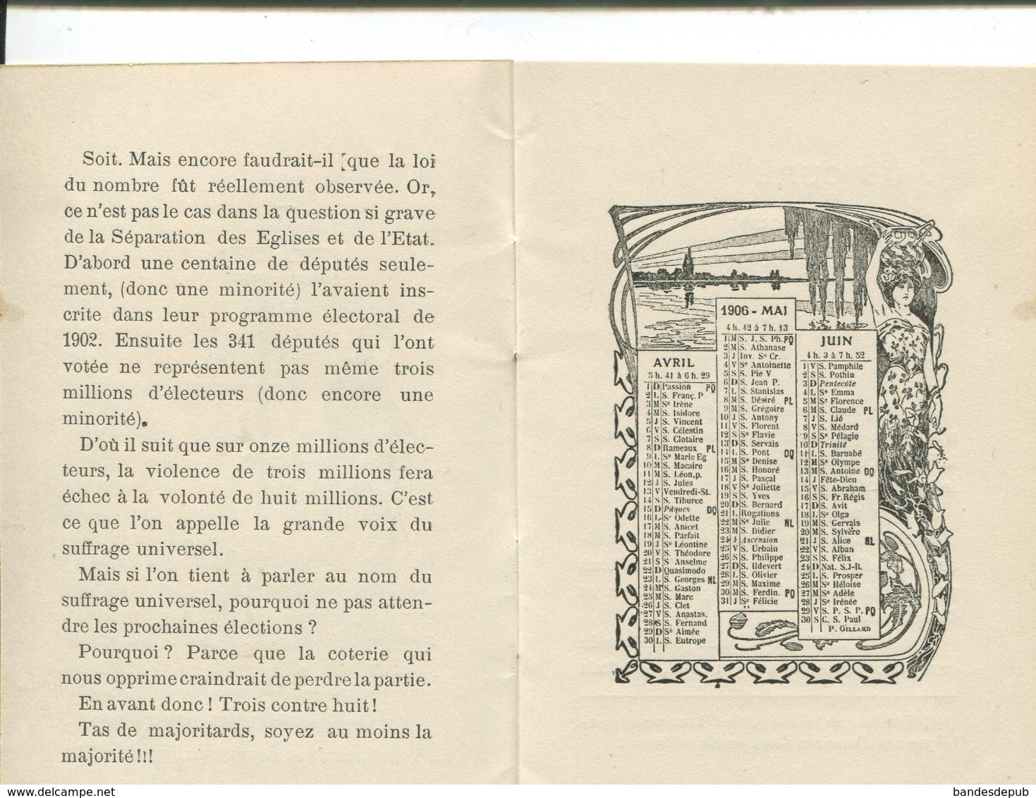 CALENDRIER 1906  Supplément Chronique Des Vosges 1er Avril 1906 Imp Cuny ST DIE Calendrier Illustré Politique - Small : 1901-20