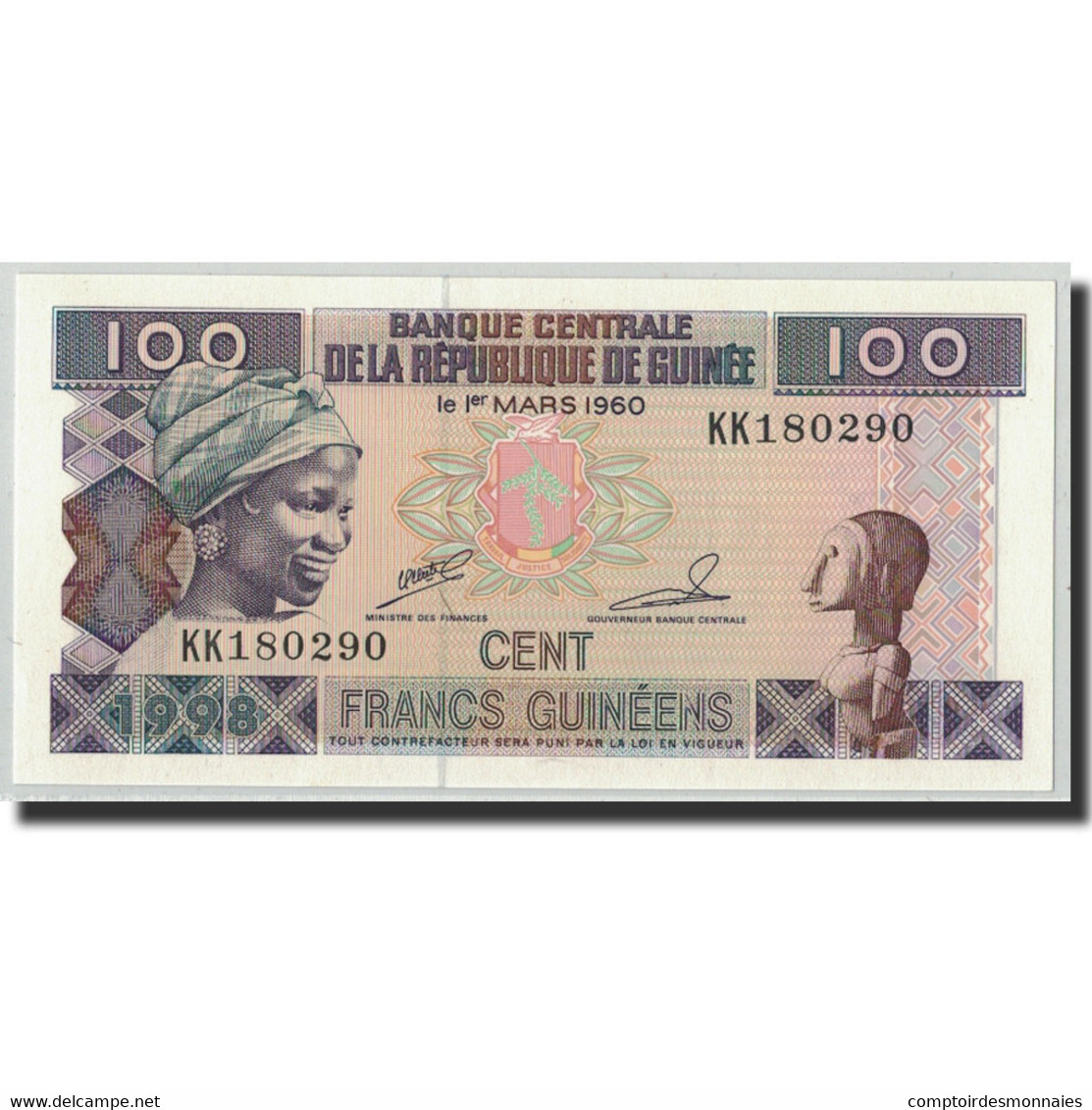 Billet, Guinea, 100 Francs, 1960, 1960-03-01, KM:35a, NEUF - Guinée