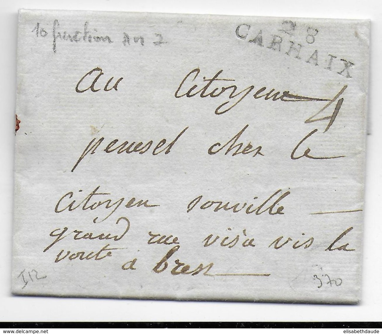 AN 7 - FINISTERE - LETTRE De CARHAIX Avec MARQUE LINEAIRE - 1701-1800: Précurseurs XVIII