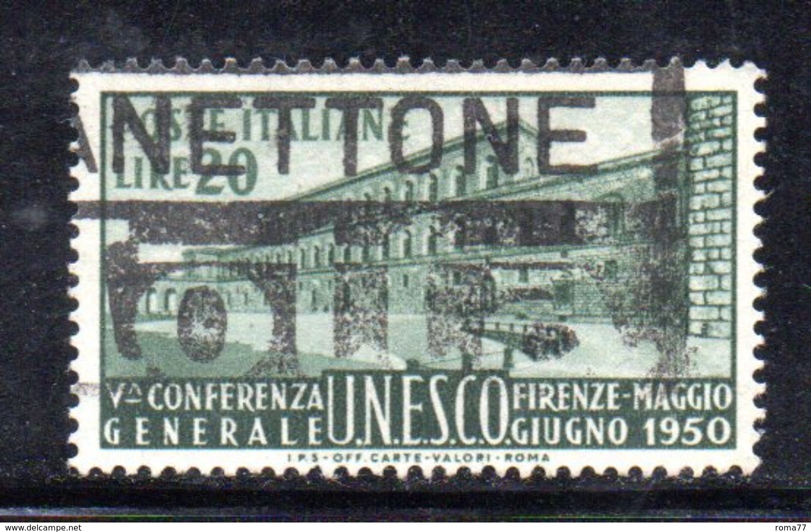 Y2108 - REPUBBLICA 1950 ,  20 Lire  Sassone N. 618  Usato . Unesco - 1946-60: Usati