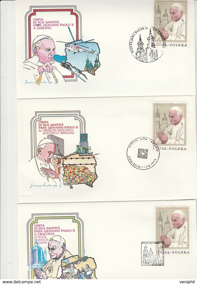 POLOGNE - VISITE DU PAPE JEAN-PAUL II -N° 2452-2453 - LOT DE 5 ENVELOPPES -CACHETS ILLUSTRES -1979 - FDC