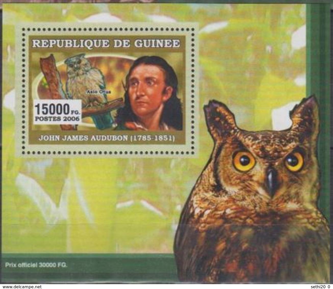 Guinée 2006 John James AUDUBON Bird Oiseau Owl Hiboux BF Luxe Perforé Gommé - Andere & Zonder Classificatie