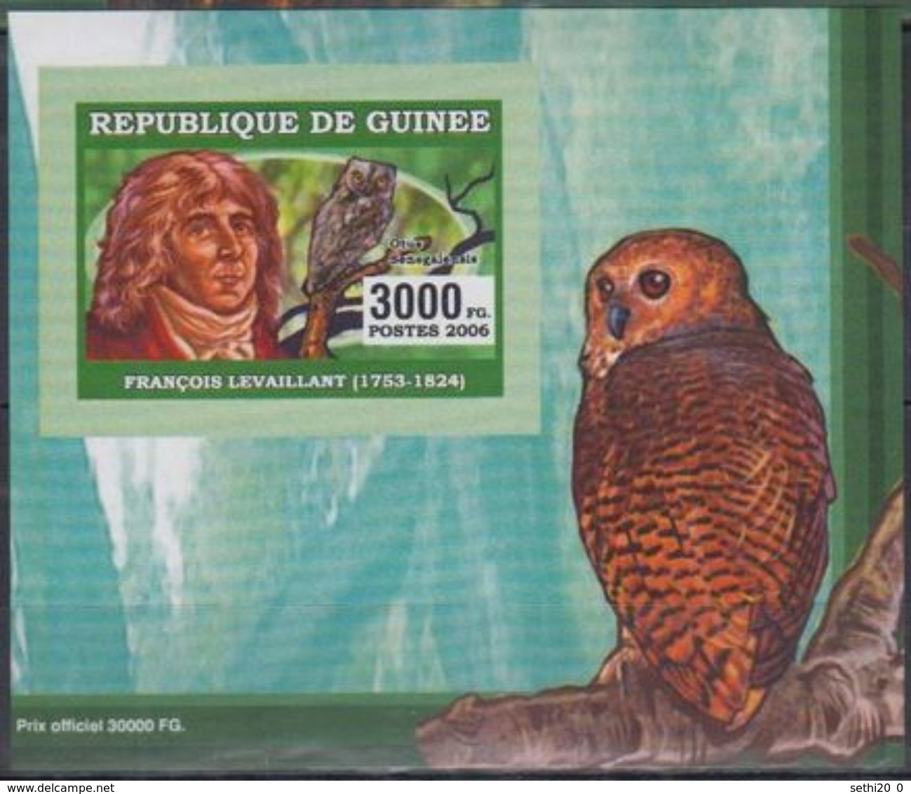 Guinée 2006 François LEVAILLANT Bird Oiseau Owl Hiboux BF Luxe Gommé Imperf - Autres & Non Classés