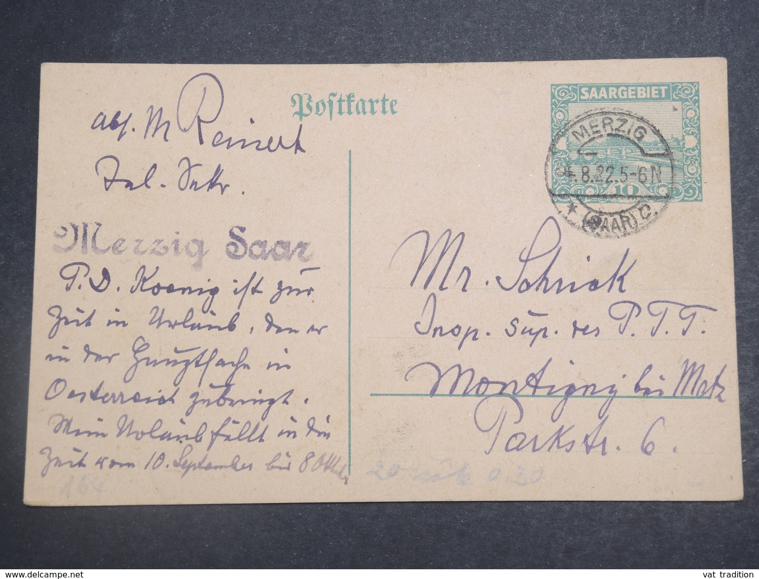 SARRE - Entier Postal De Merzig Pour Montigny Les Metz En 1922 - L 15153 - Postwaardestukken