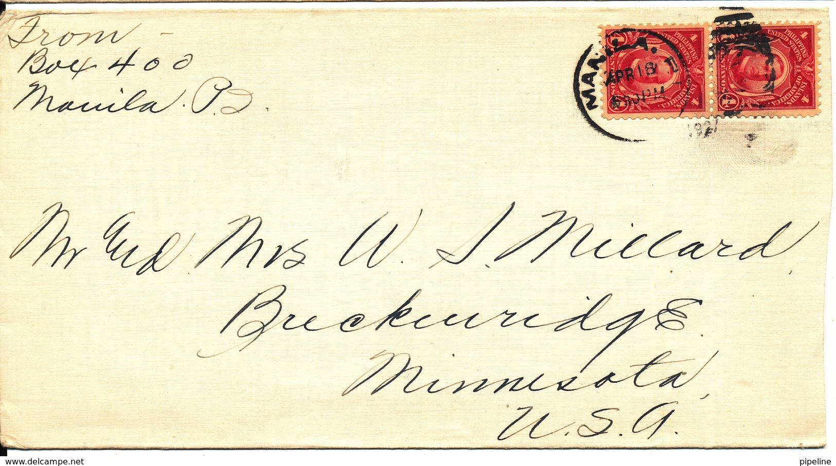 Philippines Cover Sent To USA Manila 16-4-1927 - Philippines