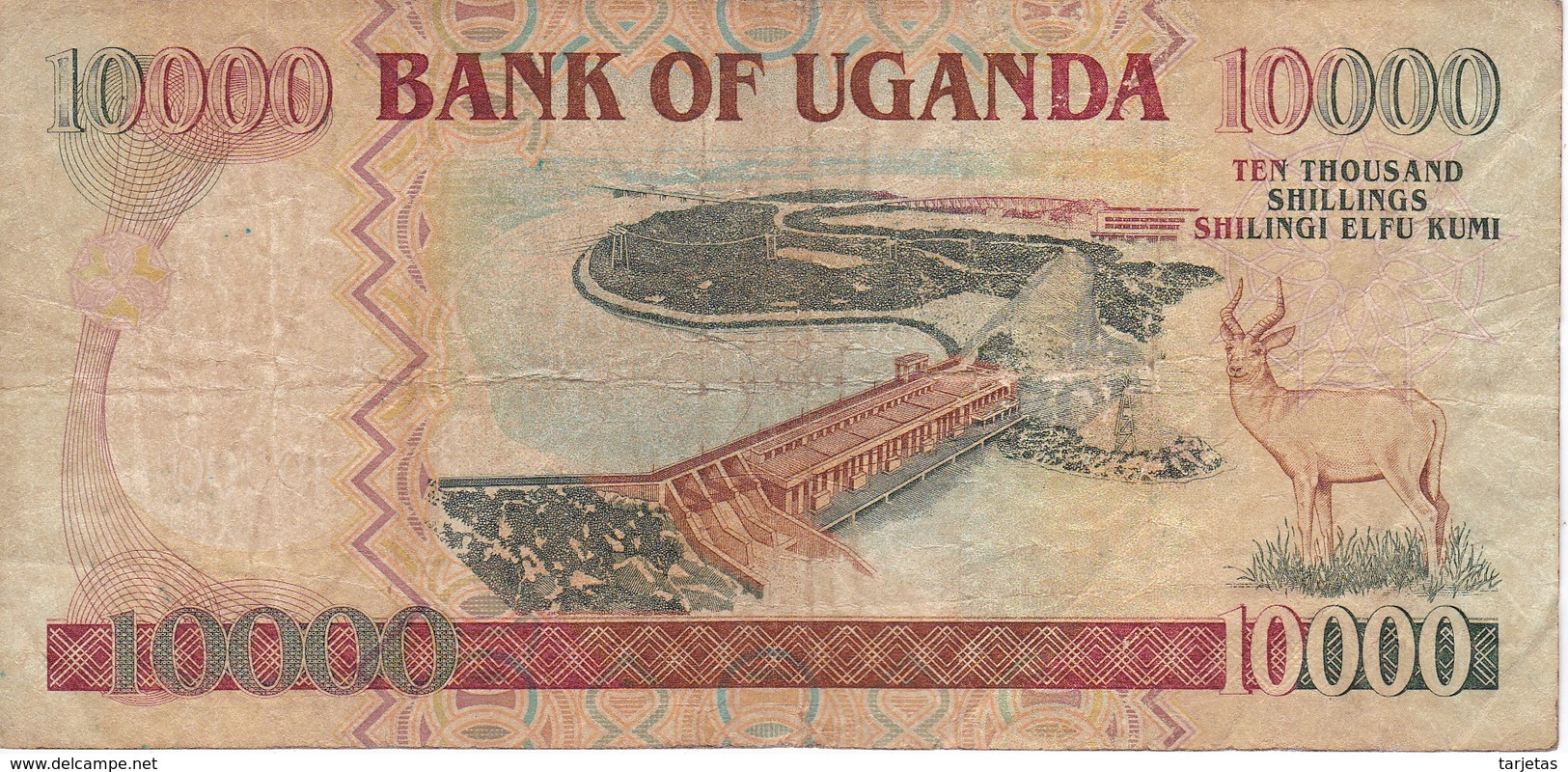 BILLETE DE UGANDA DE 10000 SHILLINGS DEL AÑO 2005 (ANTILOPE-DEER) (BANKNOTE) - Uganda