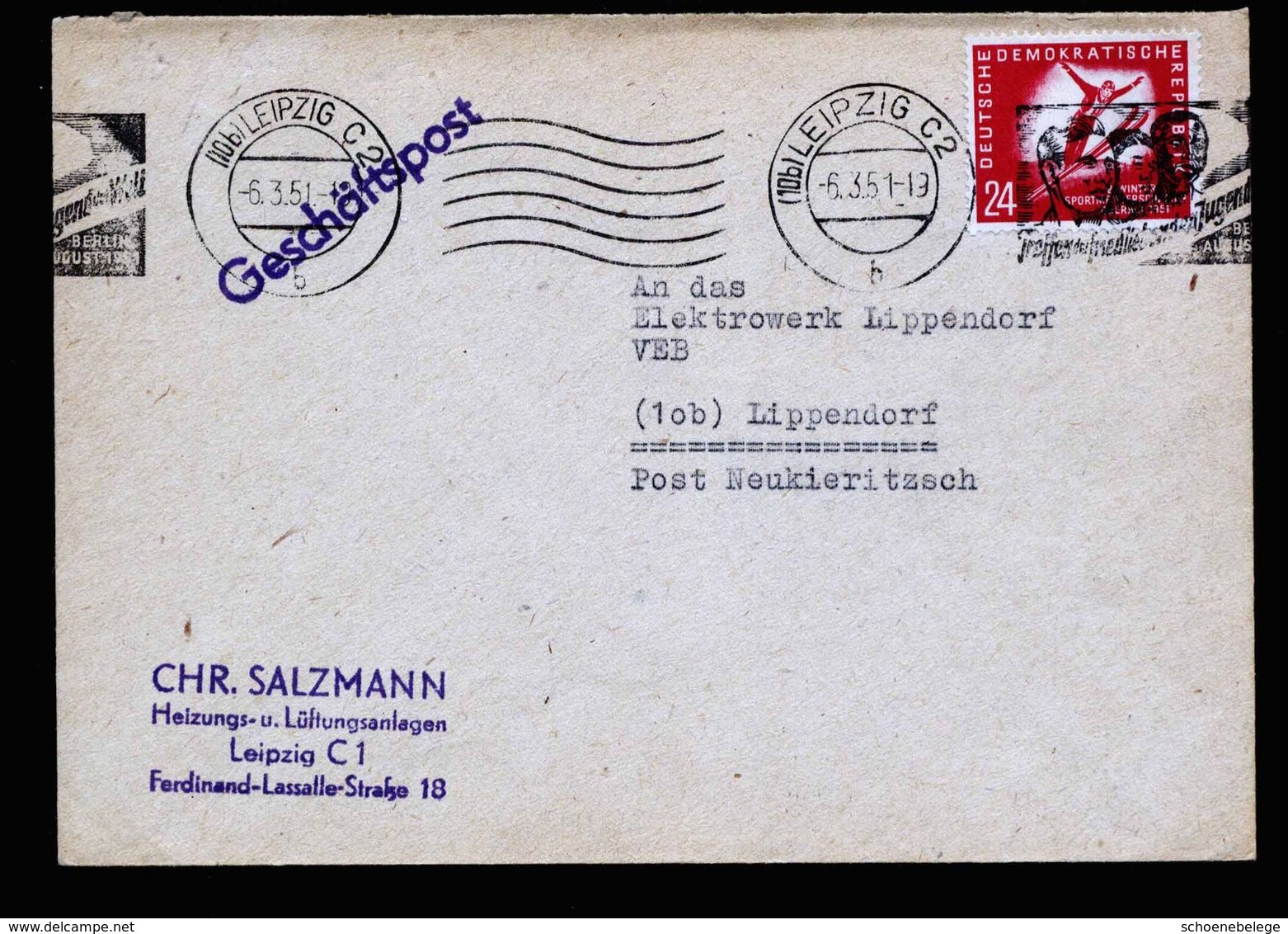 A5268) DDR Brief Leipzig 6.3.51 Mit EF Mi.281 - Briefe U. Dokumente