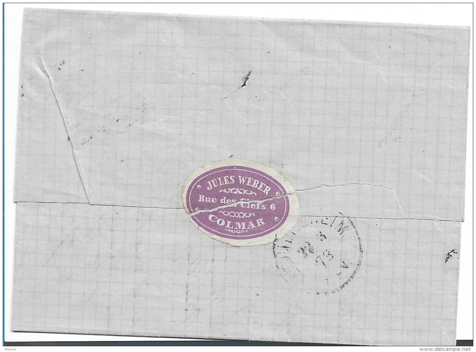 EL086 / ELSASS -  COLMAR Hufeisenstempel Auf Kleinem Brustschild (Mi.Nr. 14 Im Paar) 1873 Nach Schiltigheim - Briefe U. Dokumente