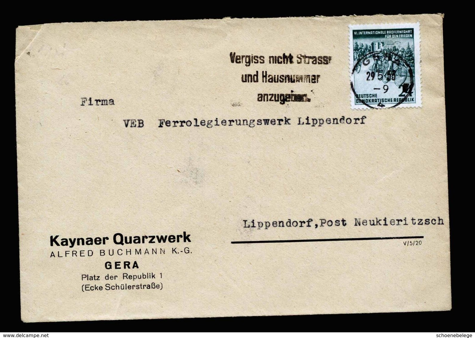 A5271) DDR Brief Gera 29.5.53 M. EF Mi.355 - Briefe U. Dokumente