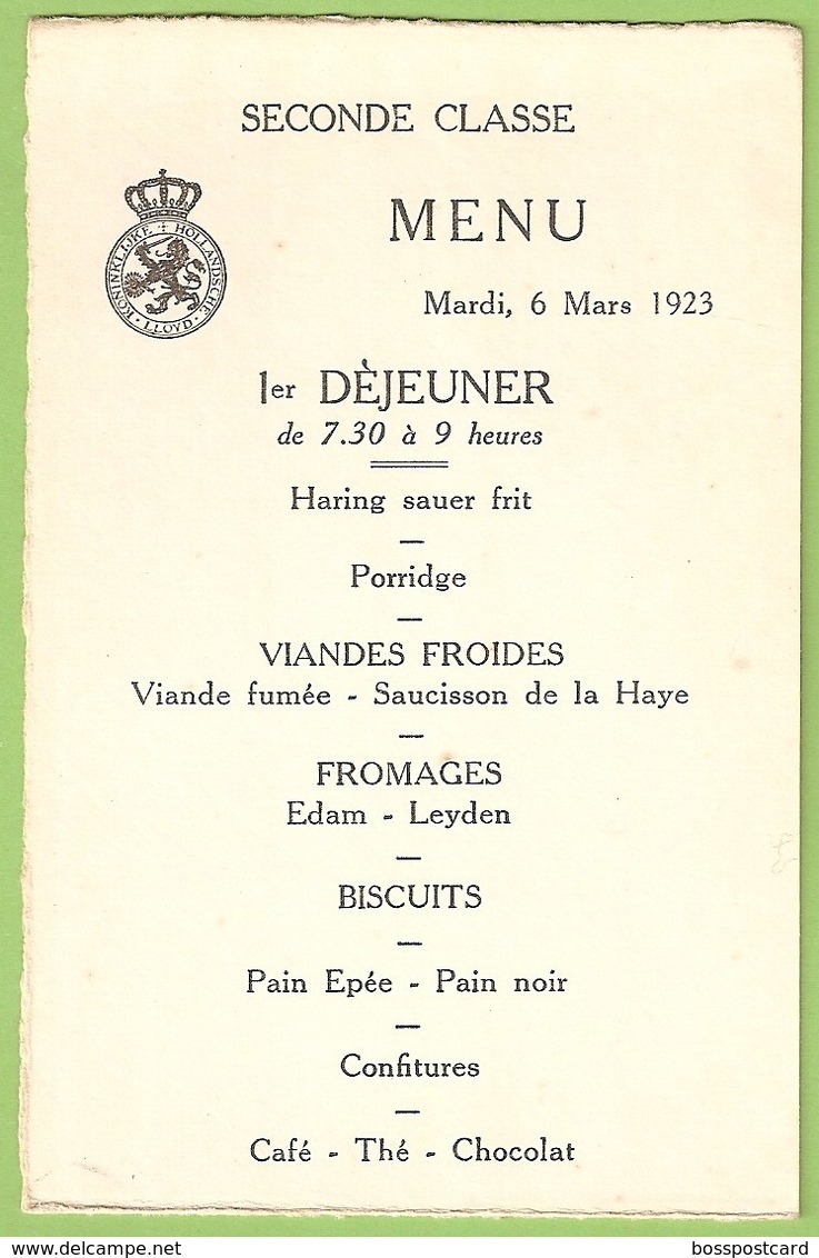 Nederland - Koninklijke Hollandsche LLoyd, 1923 - Menu - Ementa - Hollande - Netherlands - Menú