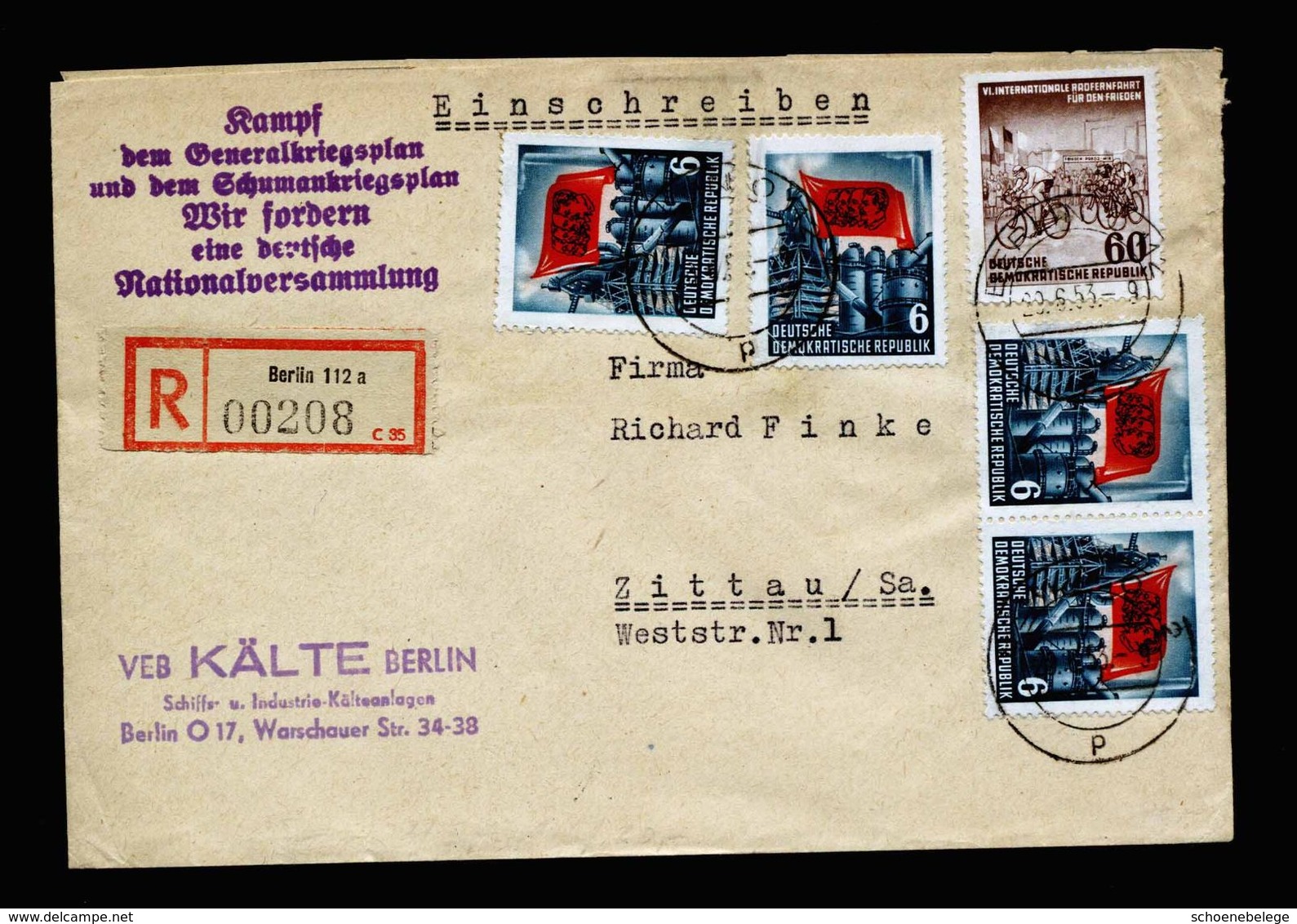 A5273) DDR R-Brief Berlin 29.6.53 Mit Propagandastempel - Briefe U. Dokumente