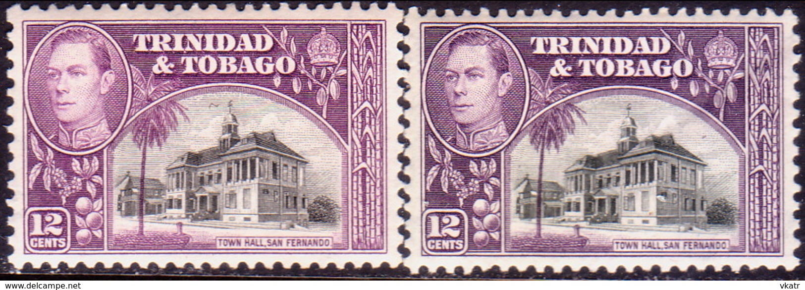 TRINIDAD & TOBAGO 1938-44 SG #252,a 12c MNH Both Shades CV £40 #252a Very Lightly Creased - Trinidad & Tobago (1962-...)