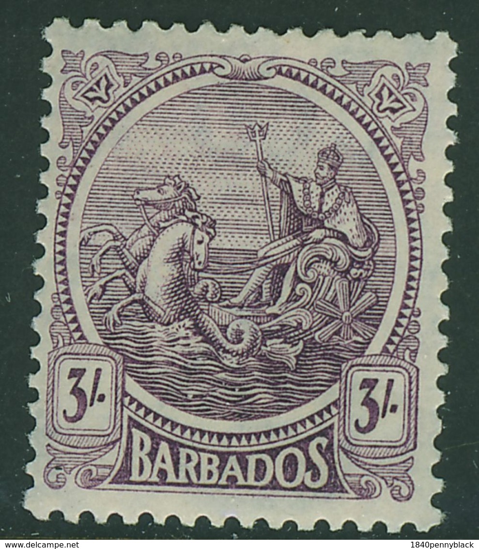 BARBADOS KGV 1921 3s SG 228 Deep Violet Mounted Mint - Barbados (...-1966)