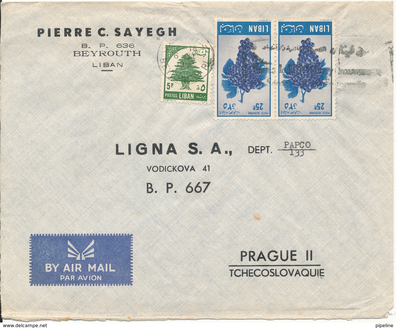 Lebanon Air Mail Cover Sent To Czechoslovakia 6-3-1957 Topic Stamps - Líbano