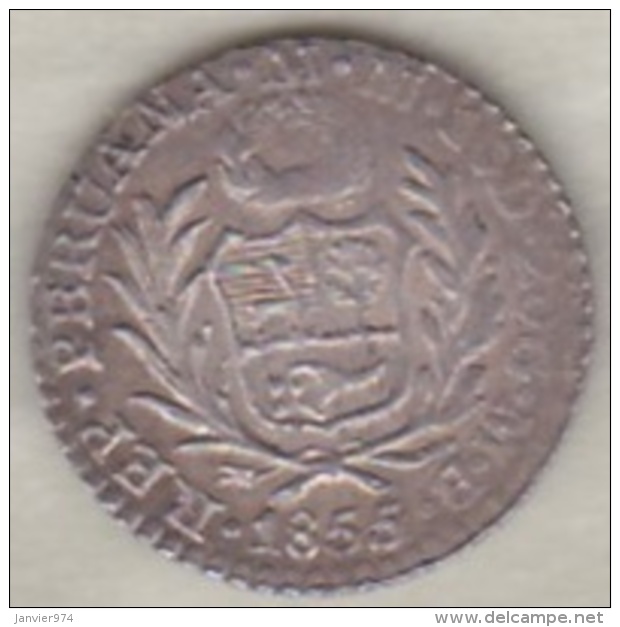 Perou . 1/2 Real 1855 MB . Argent. Rare.  KM# 144.7 - Peru