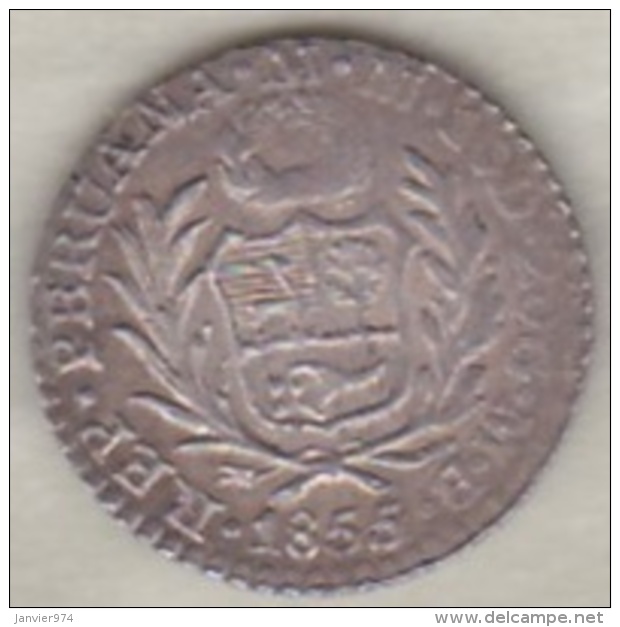 Perou . 1/2 Real 1855 MB . Argent. Rare.  KM# 144.7 - Pérou