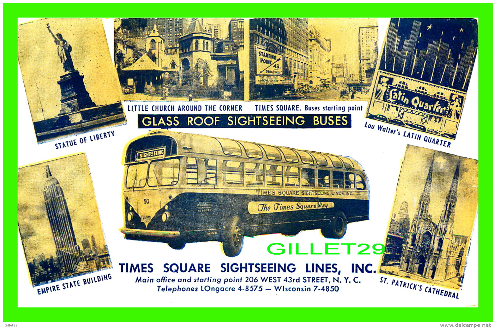 NEW YORK CITY, NY - TIMES SQUARE SIGHTSEEING LINES INC - 7 MULTIVUES - BUS -  TRAVEL IN 1960 - - Trasporti