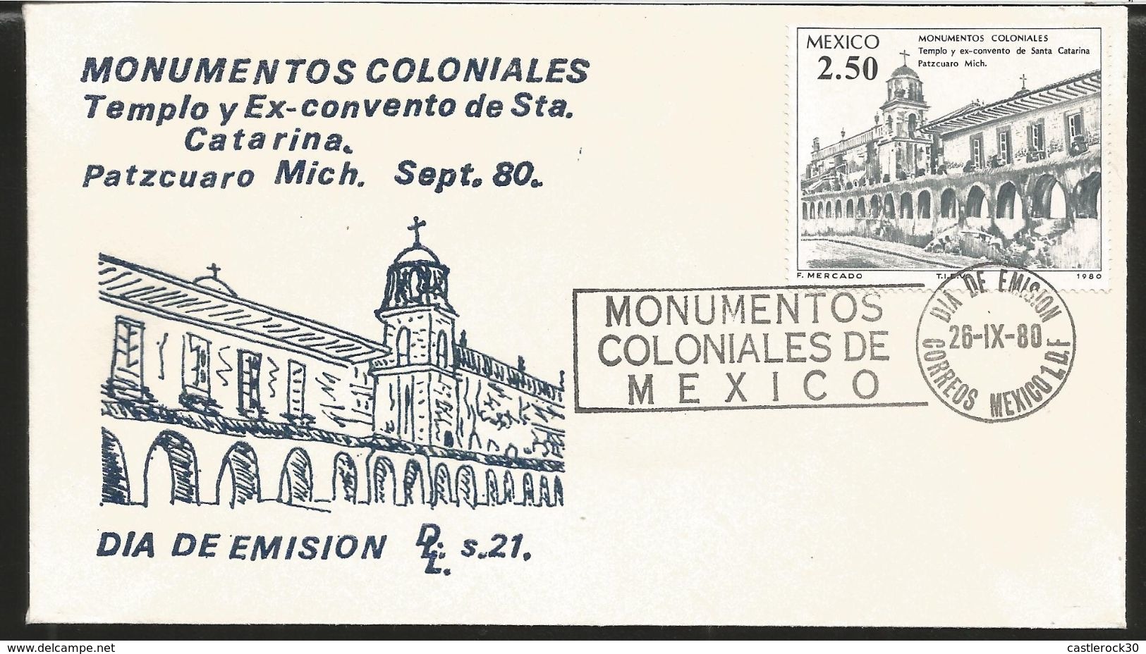 J) 1980 MEXICO, COLONIAL MONUMENTS, TEMPLES, MULTIPLE STAMPS, SET OF 4 FDC - Mexico