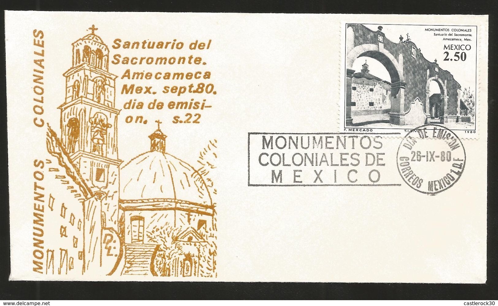 J) 1980 MEXICO, COLONIAL MONUMENTS, TEMPLES, MULTIPLE STAMPS, SET OF 4 FDC - Mexico