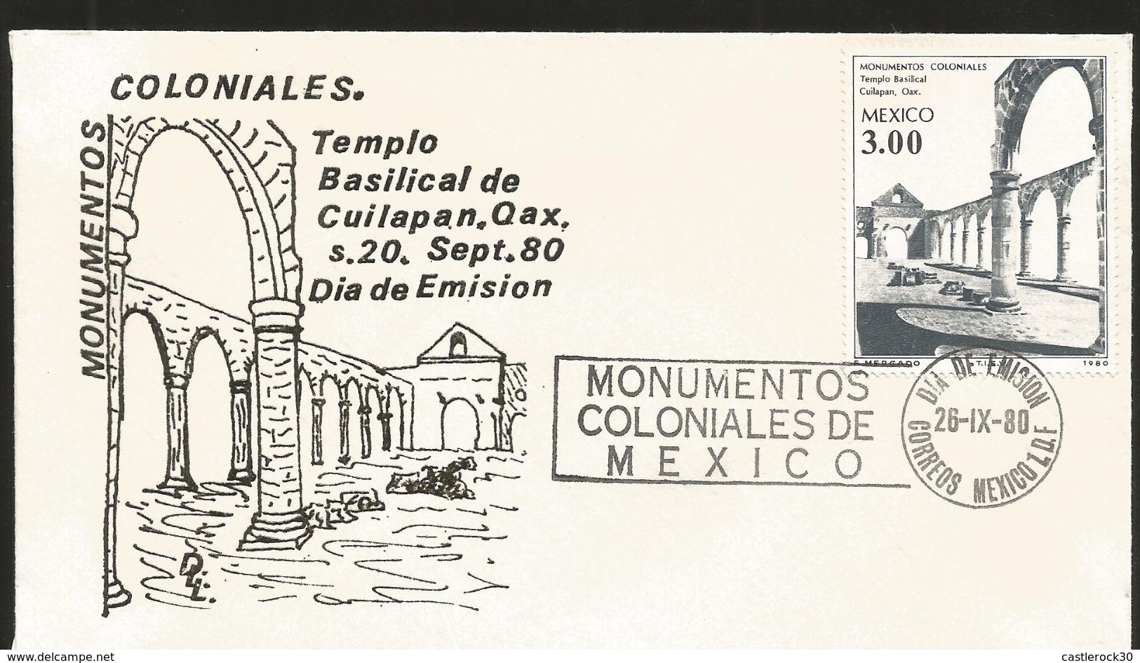 J) 1980 MEXICO, COLONIAL MONUMENTS, TEMPLES, MULTIPLE STAMPS, SET OF 4 FDC - Mexico
