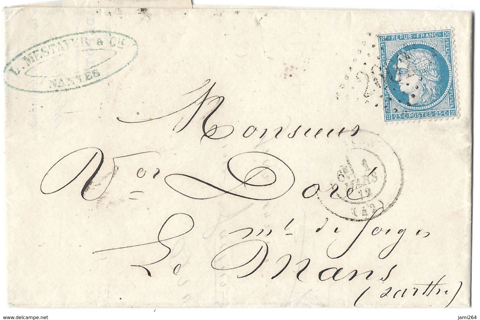 LETTRE Avec N° 60/1  ; 91 G1; Cachet Au Verso  2188  TTB - 1871-1875 Cérès