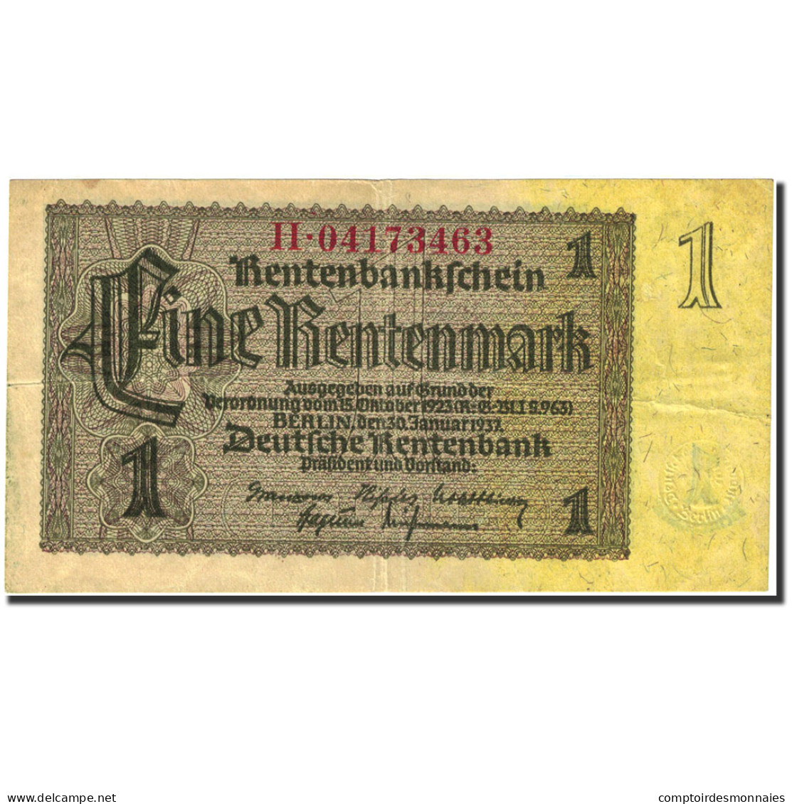 Billet, Allemagne, 1 Rentenmark, 1937, 1937-01-30, KM:173b, TB+ - 1 Rentenmark