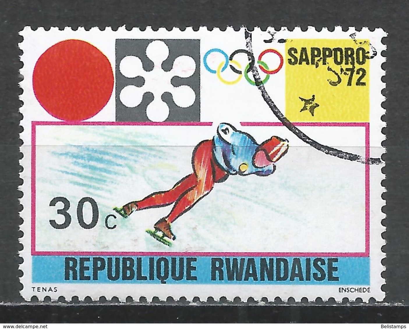 Rwanda 1971. Scott #437 (U) Winter Olympic Games, Sapporo, Speed Skating - Oblitérés