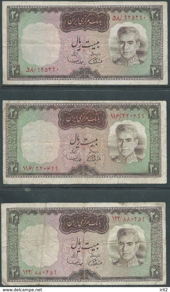 PERSIA PERSE PERSIEN PERSAN IRAN 1964 Mohammad Reza Shah Pahlavi Lotto Banconotes 3X20 RIAL ,Usati - Iran