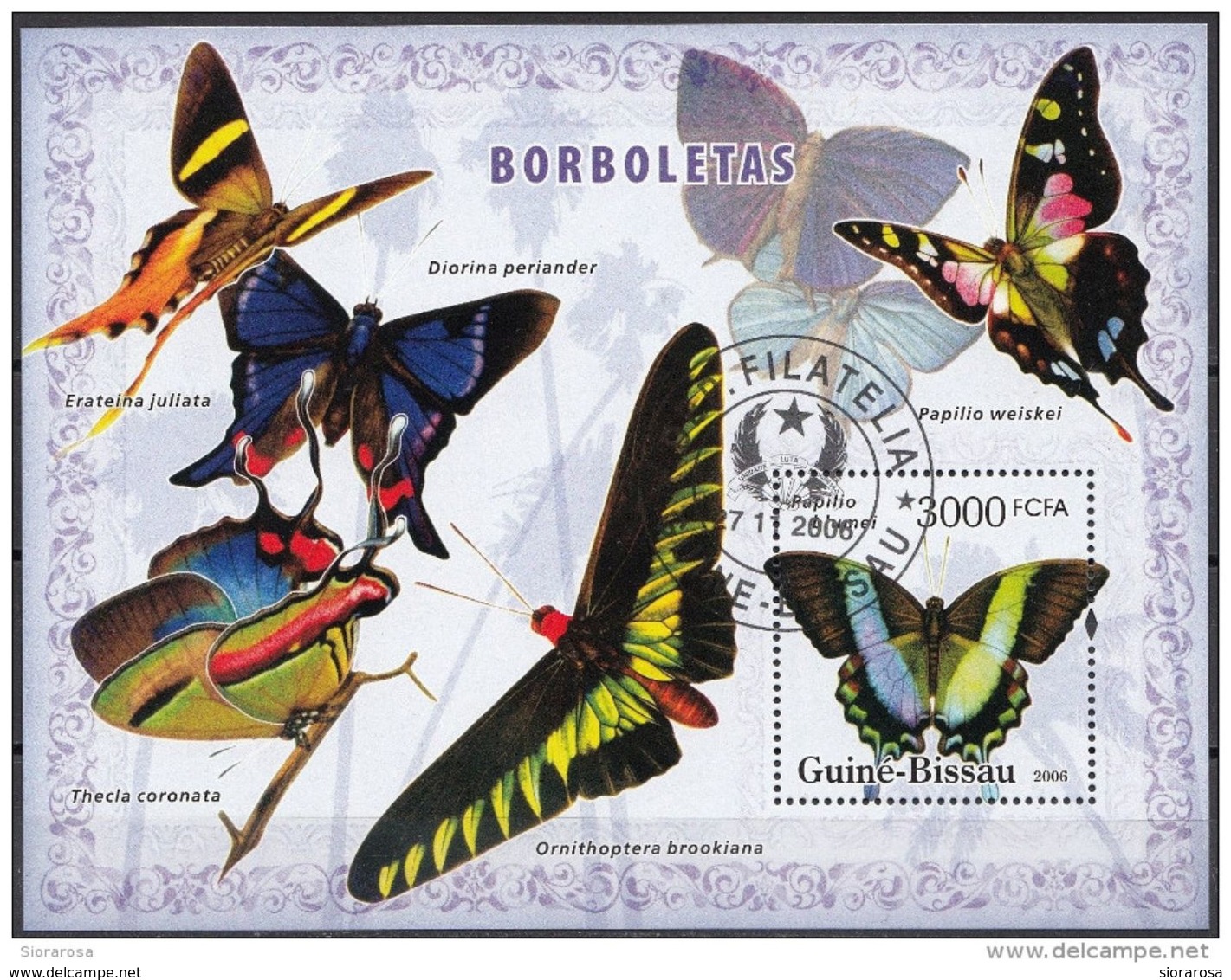 Guinea Bissau 2006 Bf. 314 Farfalle Butterfly Papillons Mariposas Borboletas - Erateina Thecla Coronata Foglietto Perf. - Guinea-Bissau