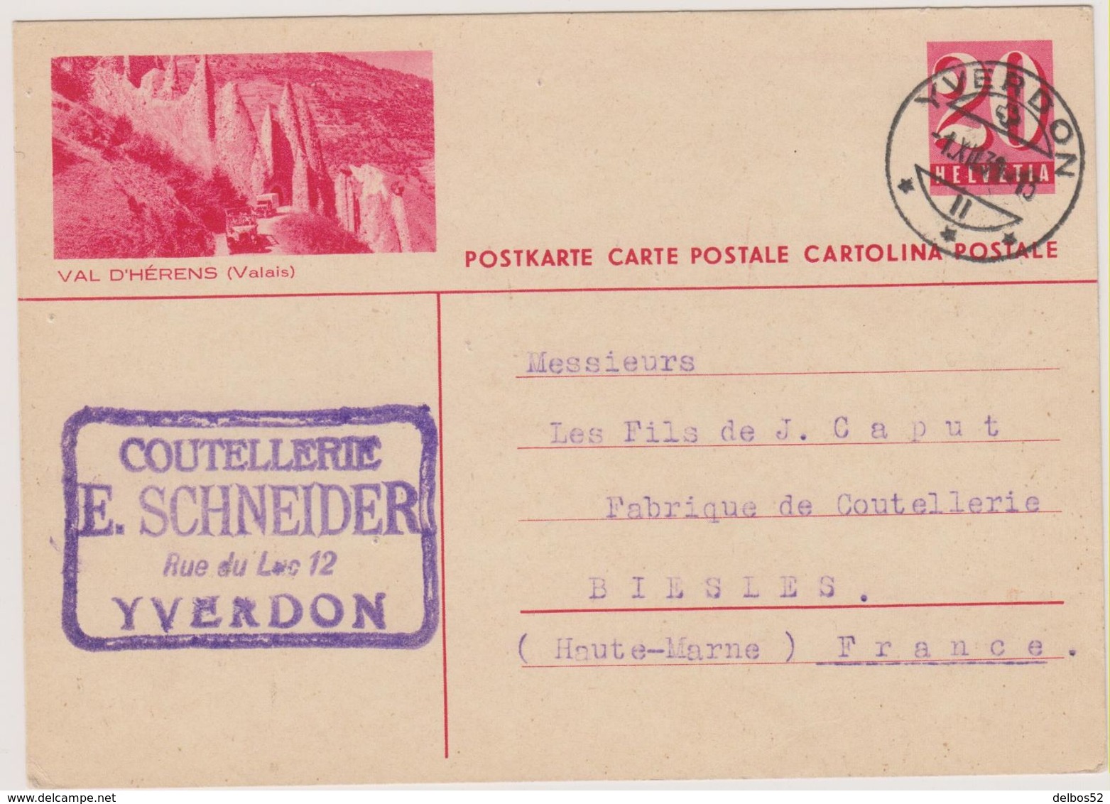 SUISSE - Yverdon - Entier Postal - Val D'Herens - Stamped Stationery