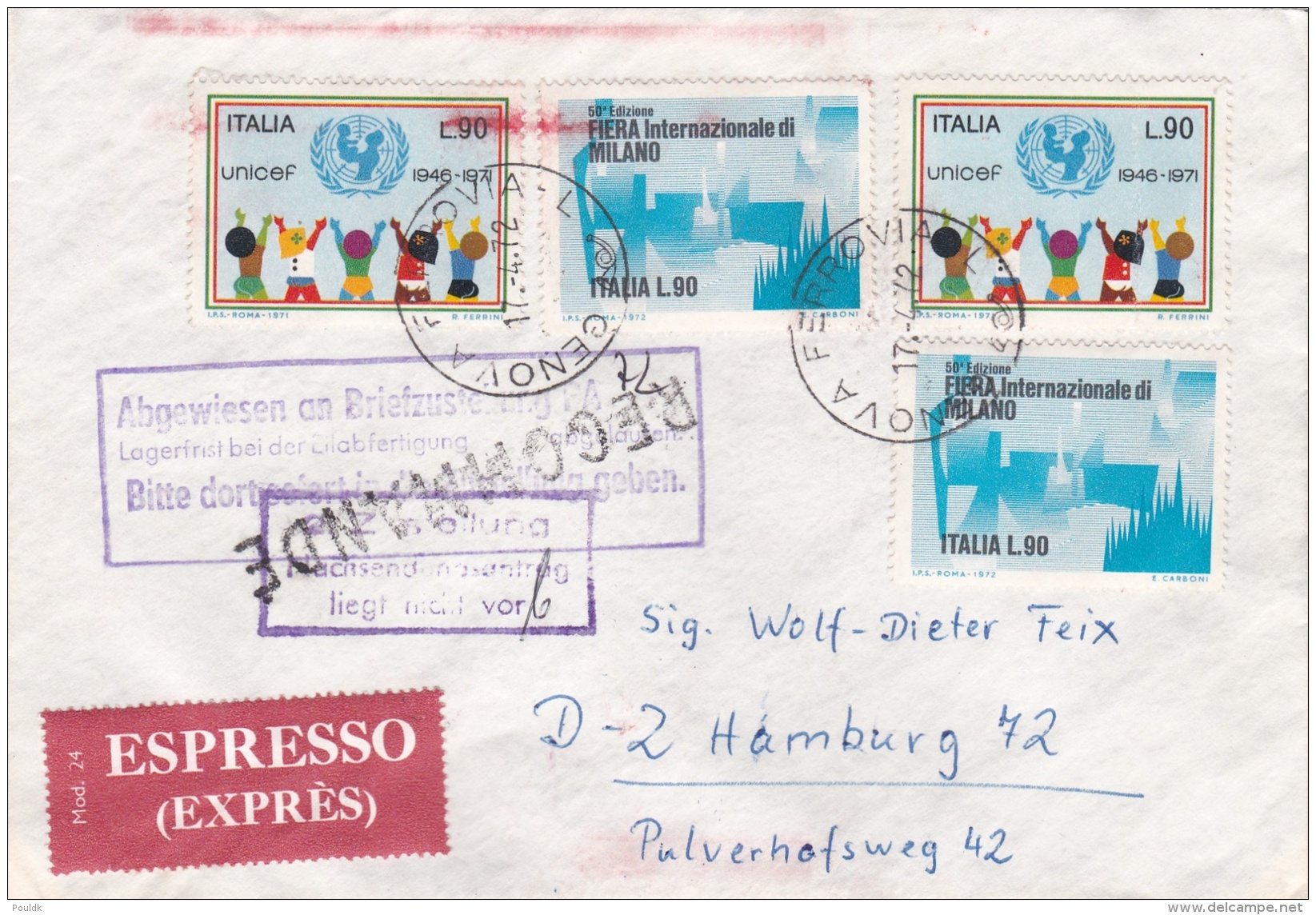 Italy  Registered + Expres Cover   Posted Genova 1972 (G91-33) - 1971-80: Marcophilia