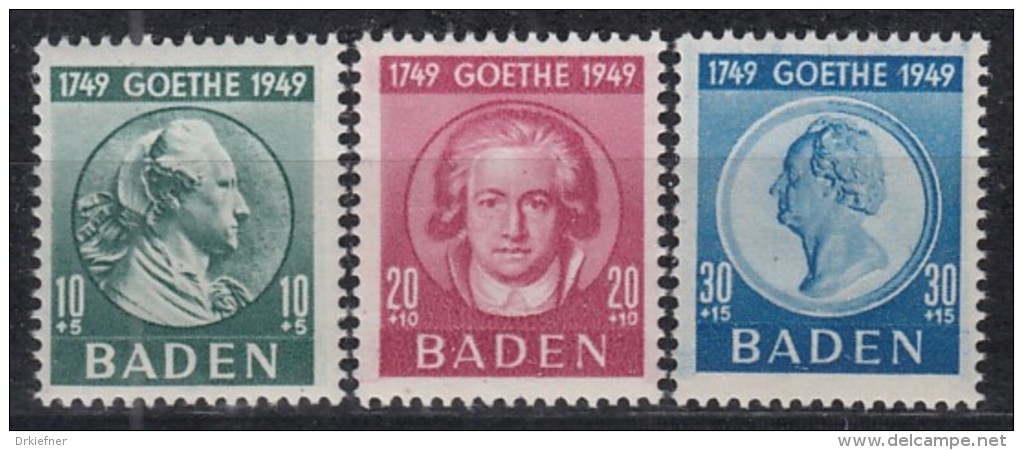 AllBes. FranzZone BADEN 47-49, Postfrisch **/*, Johann Wolfgang Von Goethe 1949 - Sonstige & Ohne Zuordnung