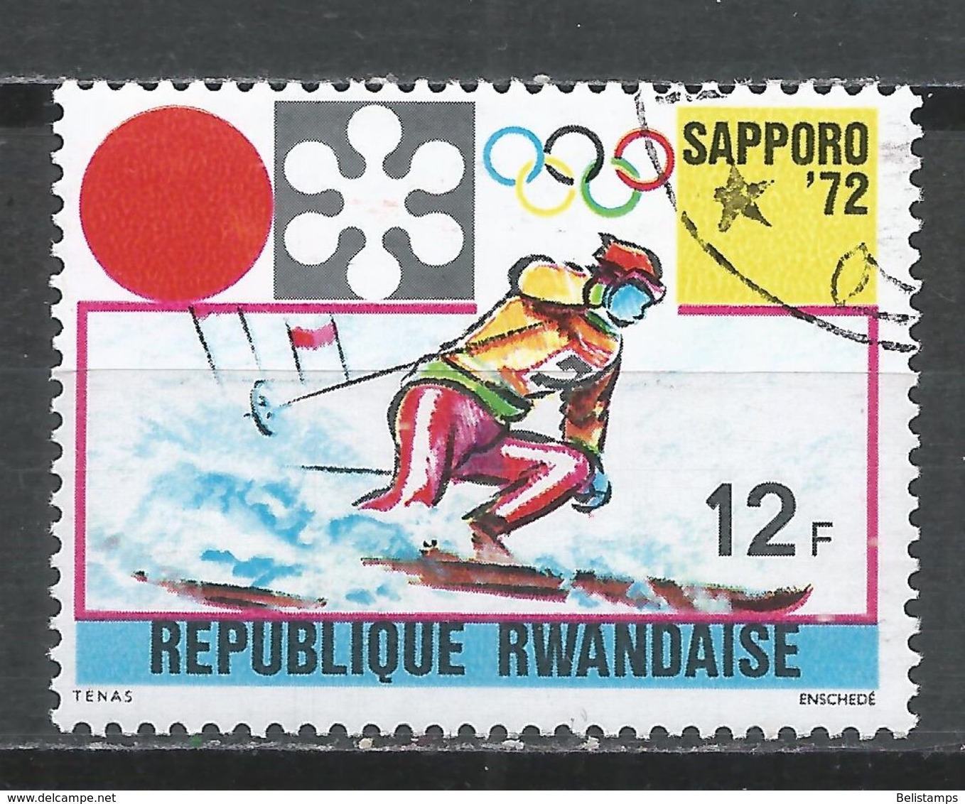 Rwanda 1971. Scott #441 (U) Winter Olympic Games, Sapporo, Slalom - Oblitérés