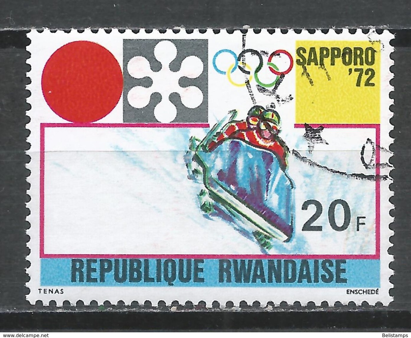 Rwanda 1971. Scott #442 (U) Winter Olympic Games, Sapporo, Bobsledding - Oblitérés