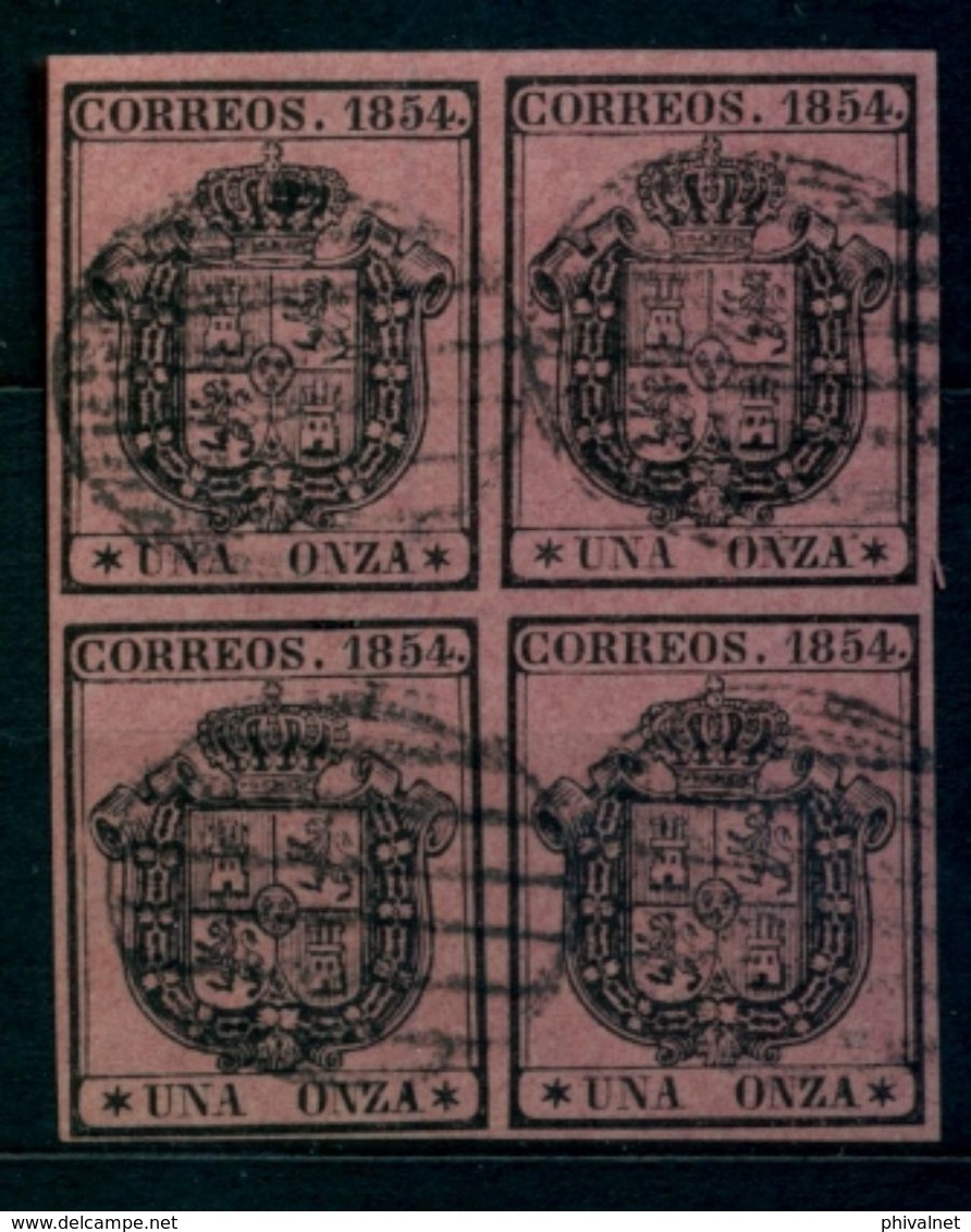 1854 , ESCUDO DE ESPAÑA , SERVICIO OFICIAL , ED. 29 , CANCELADO , BLOQUE DE 4 - Nuevos