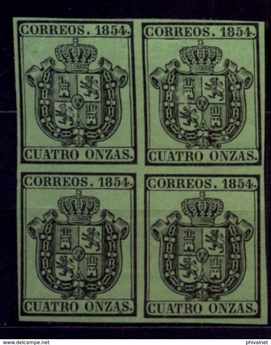 1854 , ESCUDO DE ESPAÑA , SERVICIO OFICIAL , ED. 30** , BLOQUE DE 4 - Nuevos