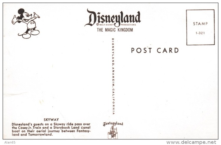 Skyway Ride Over Disneyland, Fantasyland Casey Jr. Railroad Storybook Land Canal, C1950s Vintage Postcard - Disneyland