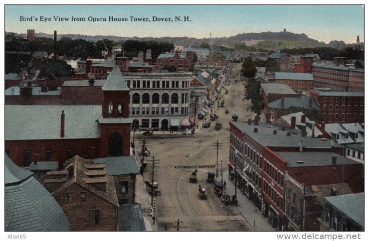 Dover New Hampshire, View Of Town From Opera House Tower, Street Scene C1910s Vintage Postcard - Dover