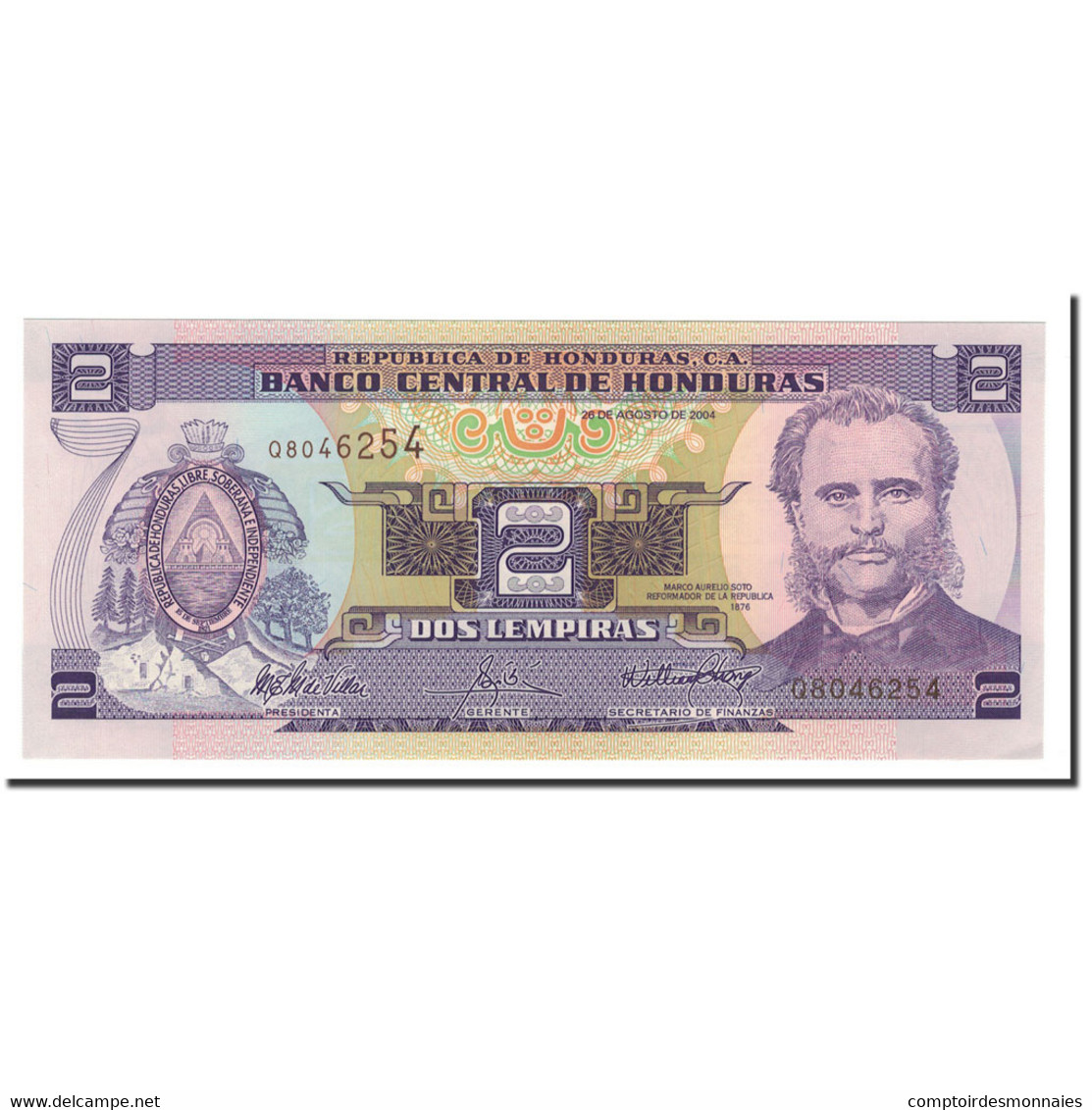 Billet, Honduras, 2 Lempiras, 1998-2008, 2004-08-26, KM:80Ae, NEUF - Honduras