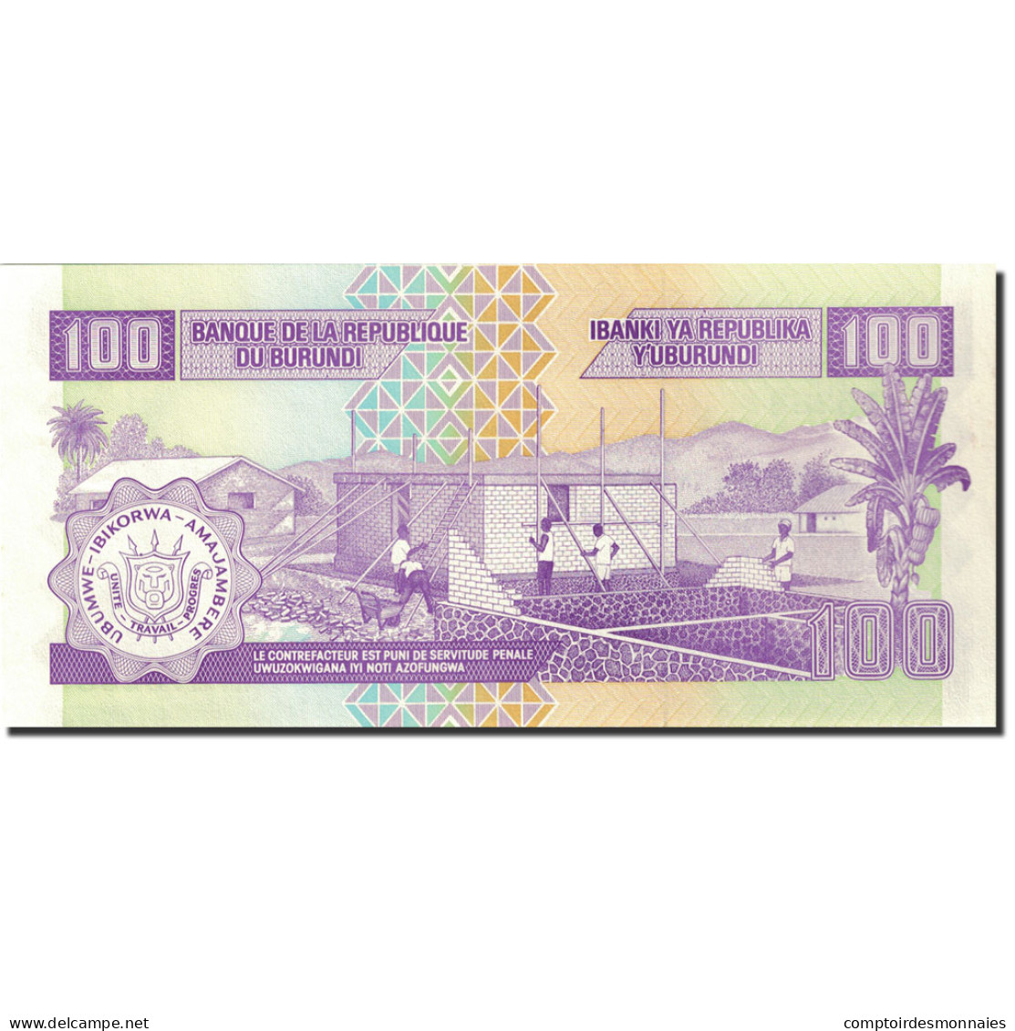 Billet, Burundi, 100 Francs, 1993-1997, 2007-10-01, KM:37f, NEUF - Burundi