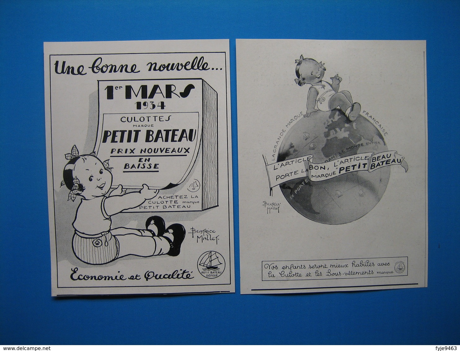 La Culotte PETIT BATEAU Avec Marinette (Lot De 2 Documents 1934 & 1940) - Illustratrice Béatrice Mallet - Non Classés