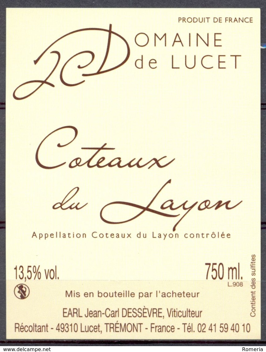 712 - Coteaux Du Layon - Domaine De Lucet - EARL Jean-Carl Dessèvre - Viticulteur Récoltant 49310 Lucet Trémont - Weisswein