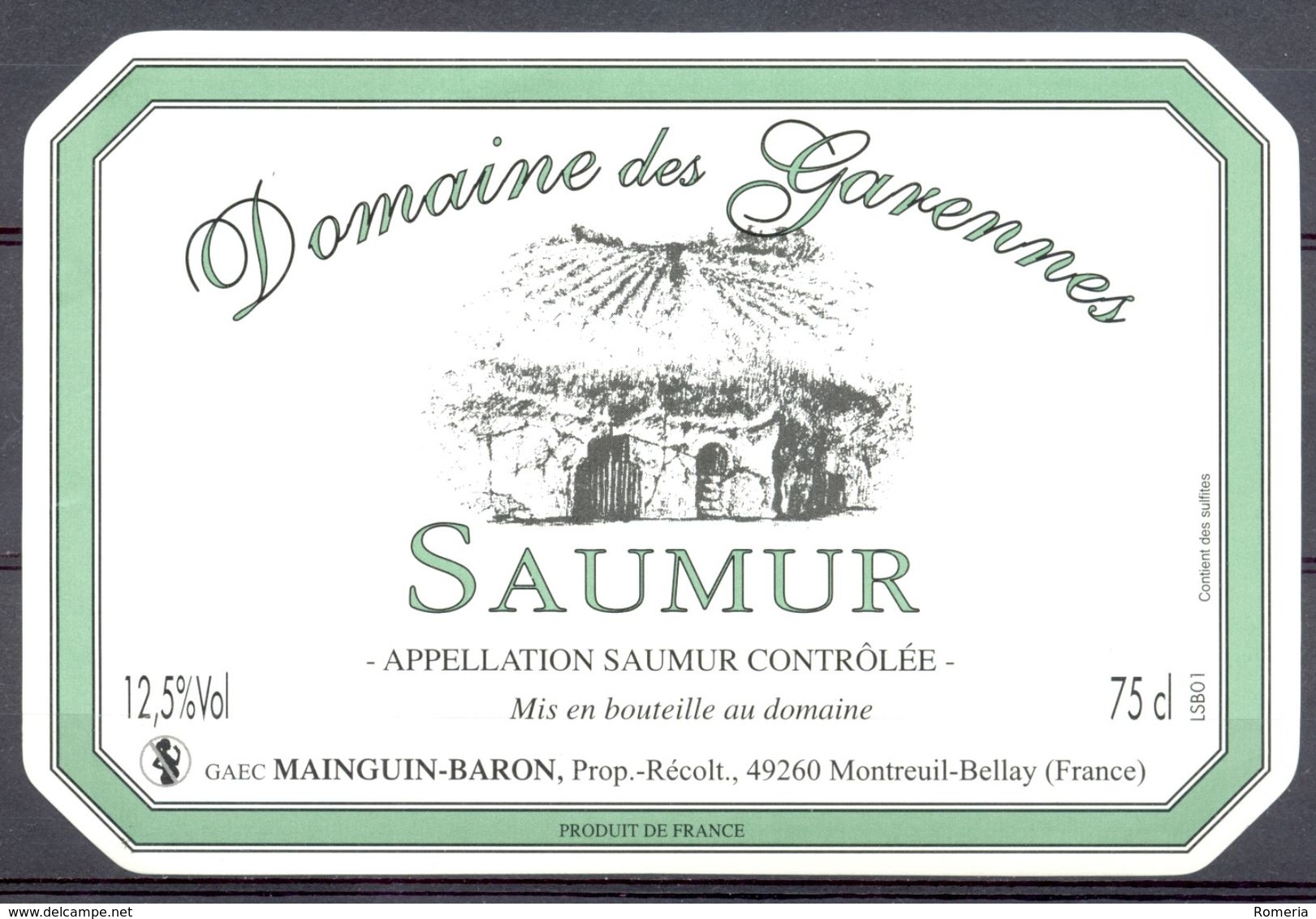 713 - Saumur - Domaine Des Garennes - GAEC Mainguin-Baron - Prop. Récoltant - 49260 Montreuil Bellay - Rotwein