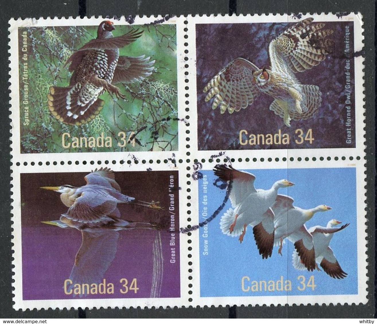 1986 34 Cent Birds Of Canada Issue #1098a  Block Of 4 - Used Stamps