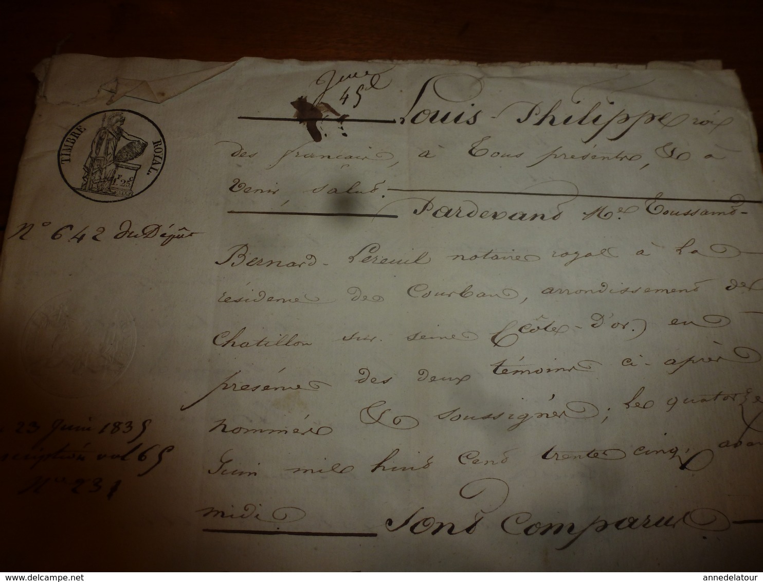 1835 Manuscrits Notariés Avec Cachets,à CHATILLON Concernant -->Bondeveau, Laurent-Sauvages,Nicolas Bessey Instituteur - Manuscrits