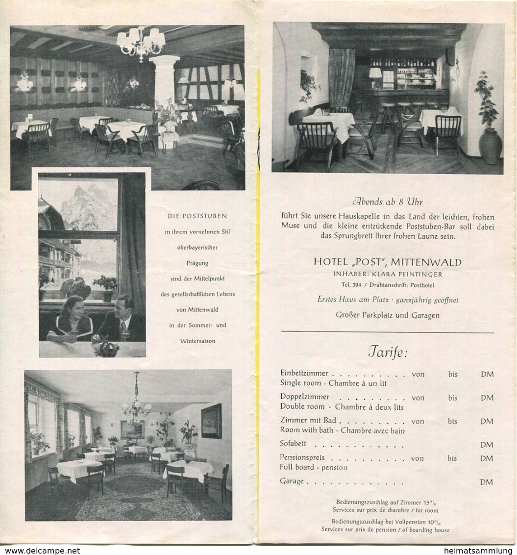 Deutschland - Mittenwald 1954 - Hotel Post - Faltblatt Mit 9 Abbildungen - Tourism Brochures