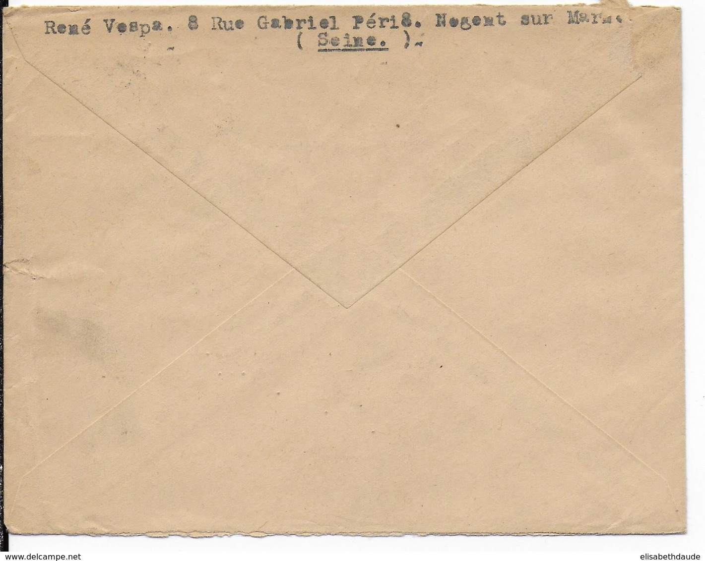 1947 - TYPE MARIANNE D'ALGER RARE SUR LETTRE + ARC DE TRIOMPHE - ENVELOPPE De RECOMMANDEE De NOGENT SUR MARNE - 1921-1960: Période Moderne