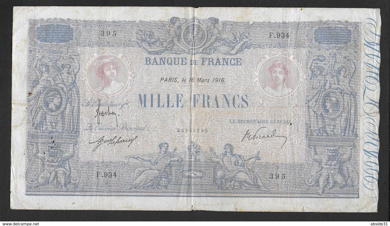 1000 Francs  " Bleu Et Rose "  Du 16 Mars  1916 - 1 000 F 1889-1926 ''Bleu Et Rose''