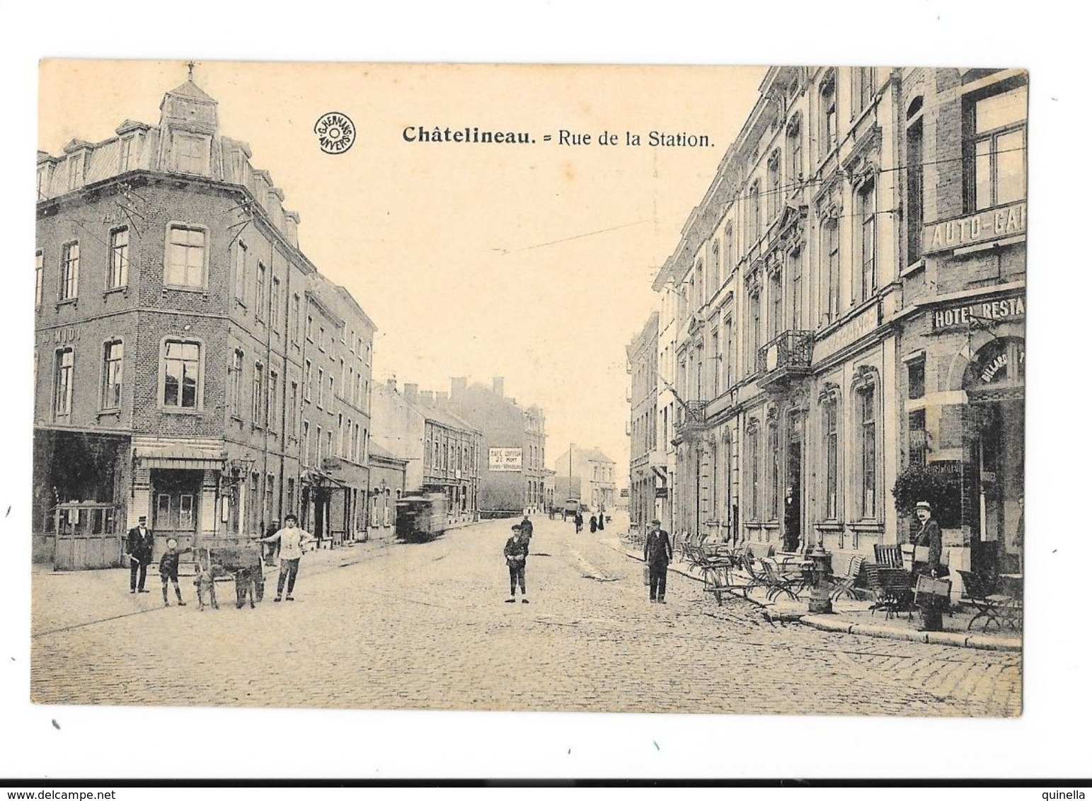 Chatelineau  ( M 3324 )  Vieille Tram Dans La Rue Et 2 Jeunes  Avec Attelage Et Chiens - Charleroi